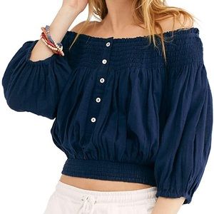 Free People Dancing Till Dawn Navy Top